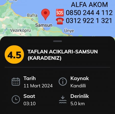 Samsun'da Deprem Meydana Geldi 