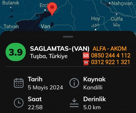 Van Tusba da 3,9 Büyüklüğünde Deprem 